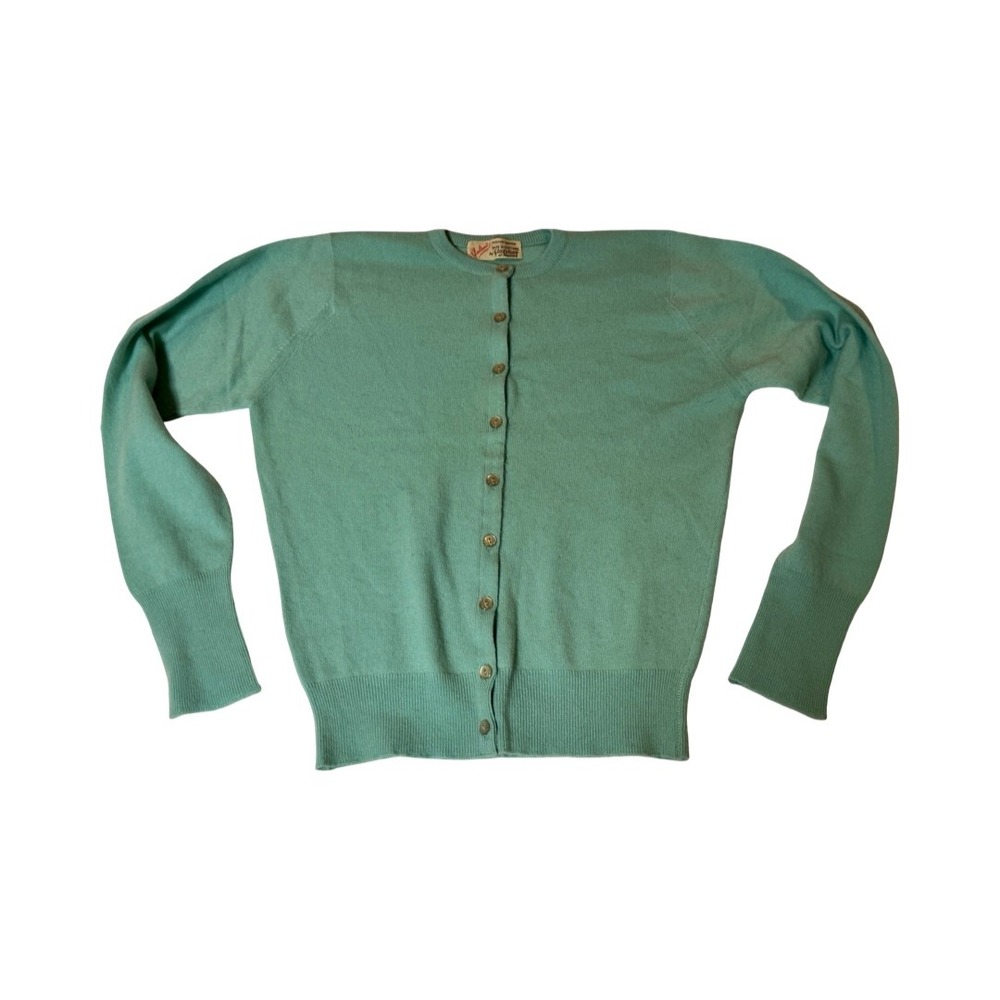 Gladstone of Hawick Vintage 100% Cashmere Cardigan Seafoam Green Scotland 38 - Picture 2 of 8